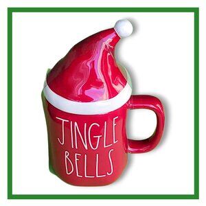 Rae Dunn "Jingle Bells" Red Ceramic Mug with a Santa Hat Lid Cover